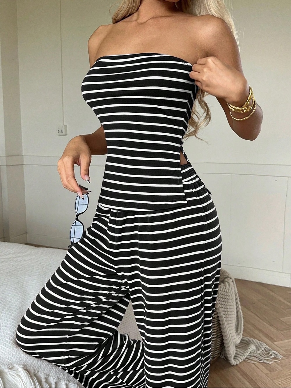 Striped Black & White Tube Top